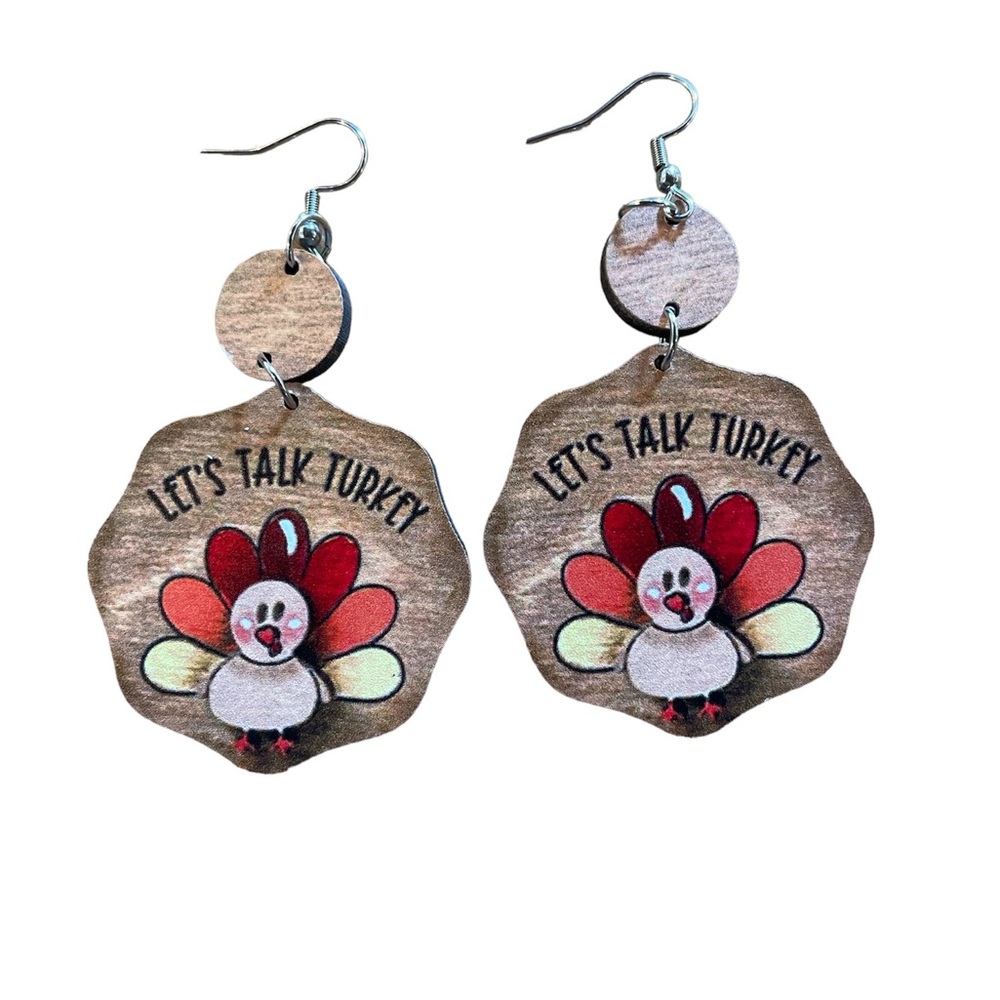 NWOT Thanksgiving “Let’s Talk Turkey” Wooden Earrings